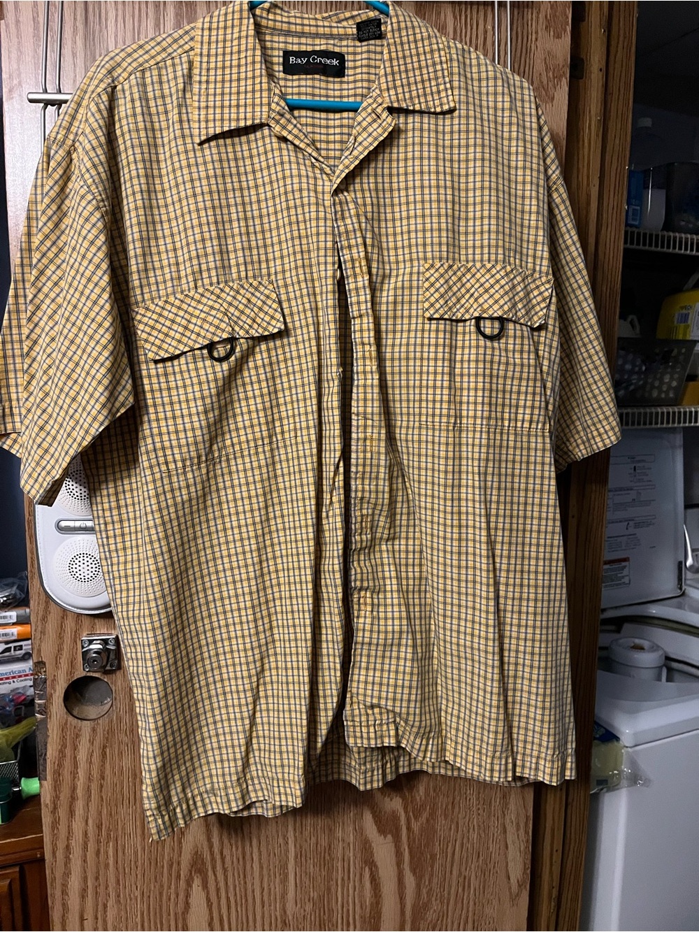 Men’s Short-Sleeve Yellow Plaid Button-Down Shirt